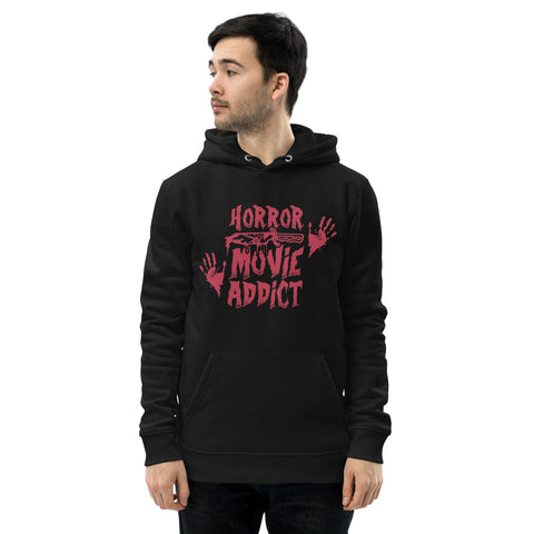 Horror Addict Hoodie - Horror Movie Addict Sweatshirt - Halloween Movie Junkie & Podcast Lover - Spooky Season Sweater - Slasher Thriller Halloween Sweater Unisex essential eco hoodie