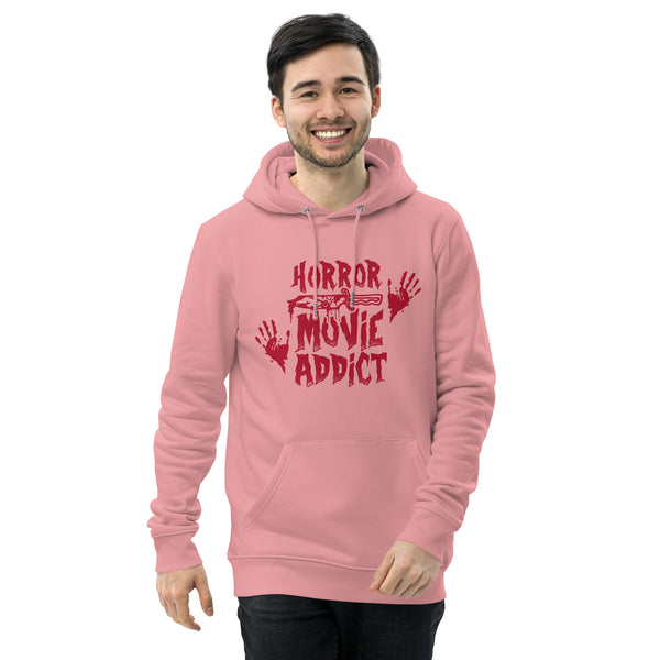 Horror Addict Hoodie - Horror Movie Addict Sweatshirt - Halloween Movie Junkie & Podcast Lover - Spooky Season Sweater - Slasher Thriller Halloween Sweater Unisex essential eco hoodie