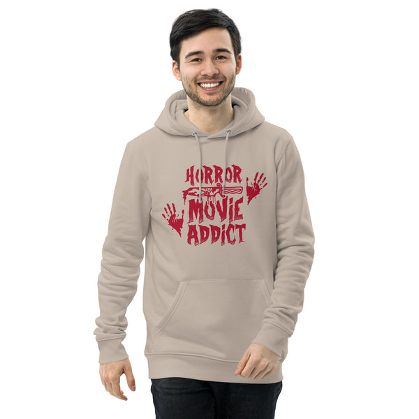 Horror Addict Hoodie - Horror Movie Addict Sweatshirt - Halloween Movie Junkie & Podcast Lover - Spooky Season Sweater - Slasher Thriller Halloween Sweater Unisex essential eco hoodie