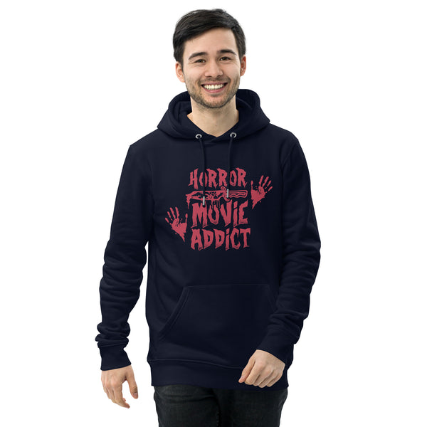 Horror Addict Hoodie - Horror Movie Addict Sweatshirt - Halloween Movie Junkie & Podcast Lover - Spooky Season Sweater - Slasher Thriller Halloween Sweater Unisex essential eco hoodie