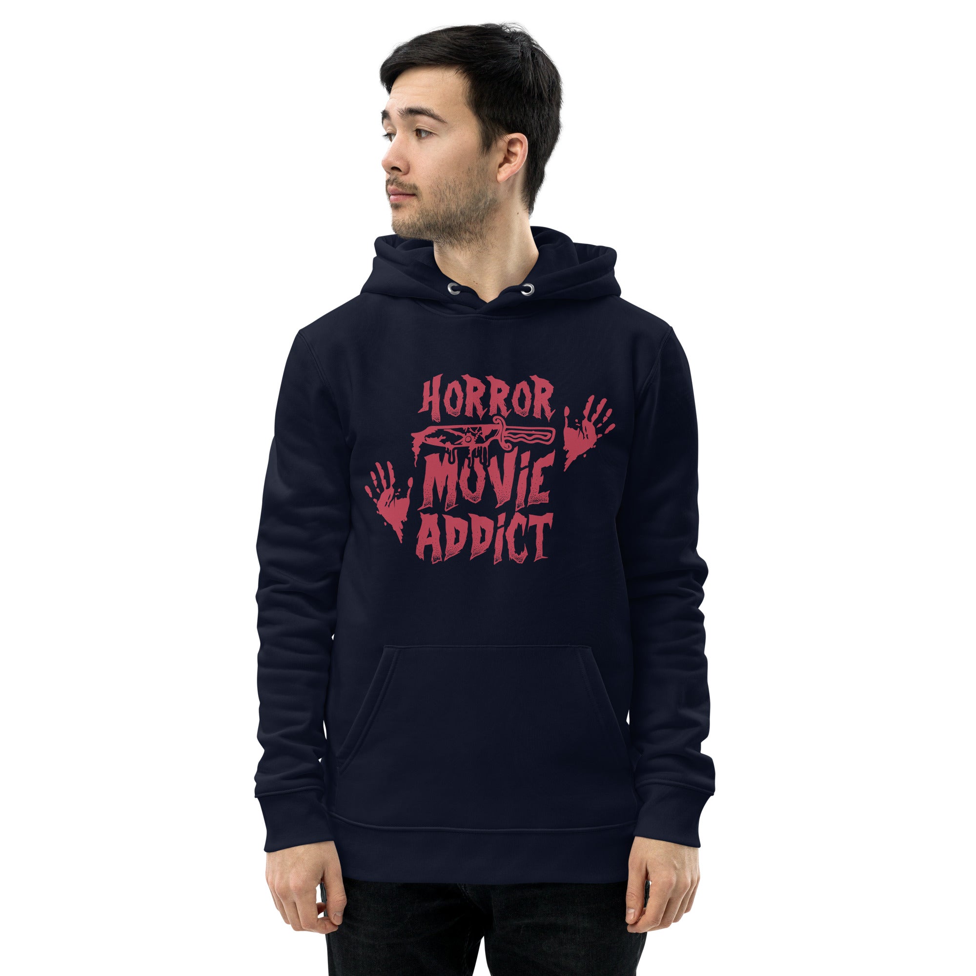 Horror Addict Hoodie - Horror Movie Addict Sweatshirt - Halloween Movie Junkie & Podcast Lover - Spooky Season Sweater - Slasher Thriller Halloween Sweater Unisex essential eco hoodie