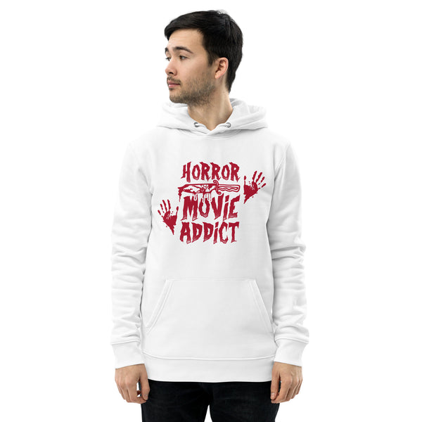 Horror Addict Hoodie - Horror Movie Addict Sweatshirt - Halloween Movie Junkie & Podcast Lover - Spooky Season Sweater - Slasher Thriller Halloween Sweater Unisex essential eco hoodie