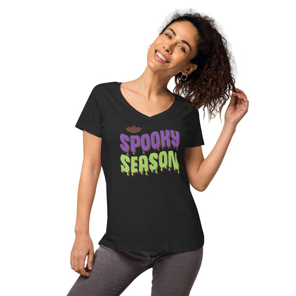 Spooky Season Shirt,Fall Shirt, Spooky Season Halloween Shirt, Halloween T-shirt, Halloween vibes, Women’s fitted v-neck t-shirt