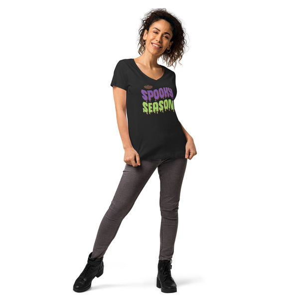 Spooky Season Shirt,Fall Shirt, Spooky Season Halloween Shirt, Halloween T-shirt, Halloween vibes, Women’s fitted v-neck t-shirt