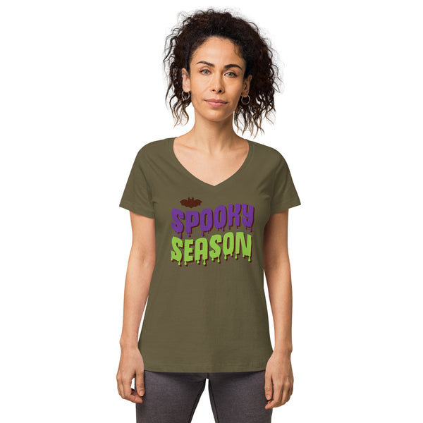Spooky Season Shirt,Fall Shirt, Spooky Season Halloween Shirt, Halloween T-shirt, Halloween vibes, Women’s fitted v-neck t-shirt