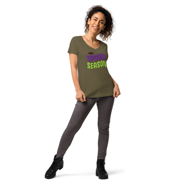 Spooky Season Shirt,Fall Shirt, Spooky Season Halloween Shirt, Halloween T-shirt, Halloween vibes, Women’s fitted v-neck t-shirt