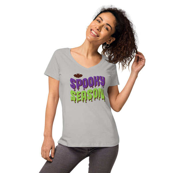 Spooky Season Shirt,Fall Shirt, Spooky Season Halloween Shirt, Halloween T-shirt, Halloween vibes, Women’s fitted v-neck t-shirt
