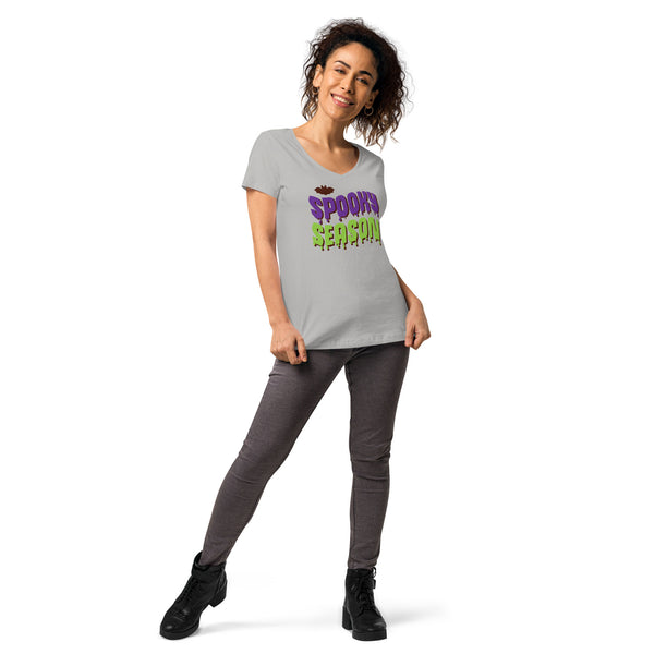 Spooky Season Shirt,Fall Shirt, Spooky Season Halloween Shirt, Halloween T-shirt, Halloween vibes, Women’s fitted v-neck t-shirt