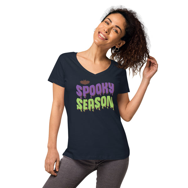 Spooky Season Shirt,Fall Shirt, Spooky Season Halloween Shirt, Halloween T-shirt, Halloween vibes, Women’s fitted v-neck t-shirt