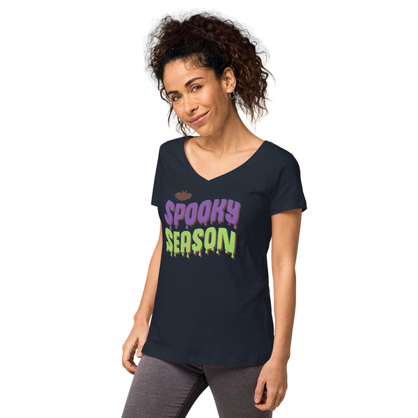 Spooky Season Shirt,Fall Shirt, Spooky Season Halloween Shirt, Halloween T-shirt, Halloween vibes, Women’s fitted v-neck t-shirt