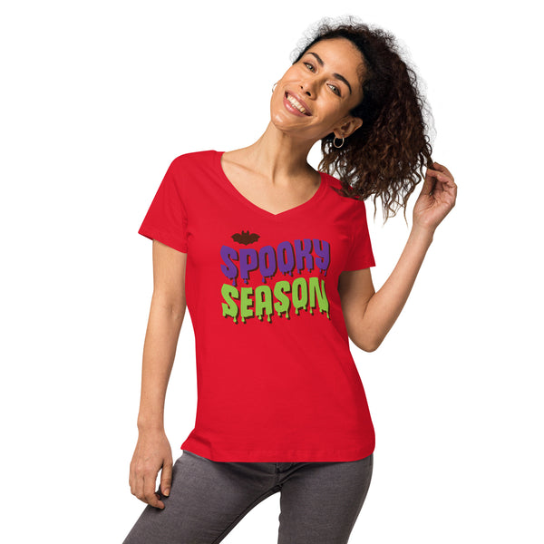 Spooky Season Shirt,Fall Shirt, Spooky Season Halloween Shirt, Halloween T-shirt, Halloween vibes, Women’s fitted v-neck t-shirt