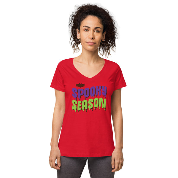 Spooky Season Shirt,Fall Shirt, Spooky Season Halloween Shirt, Halloween T-shirt, Halloween vibes, Women’s fitted v-neck t-shirt