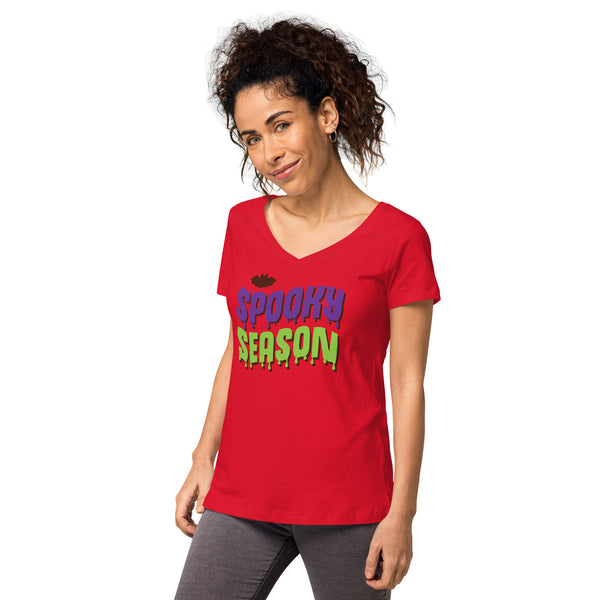 Spooky Season Shirt,Fall Shirt, Spooky Season Halloween Shirt, Halloween T-shirt, Halloween vibes, Women’s fitted v-neck t-shirt