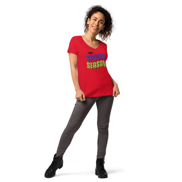 Spooky Season Shirt,Fall Shirt, Spooky Season Halloween Shirt, Halloween T-shirt, Halloween vibes, Women’s fitted v-neck t-shirt
