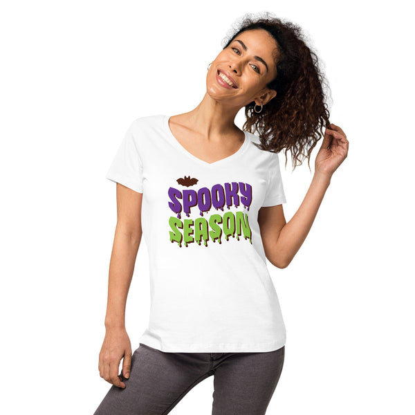 Spooky Season Shirt,Fall Shirt, Spooky Season Halloween Shirt, Halloween T-shirt, Halloween vibes, Women’s fitted v-neck t-shirt