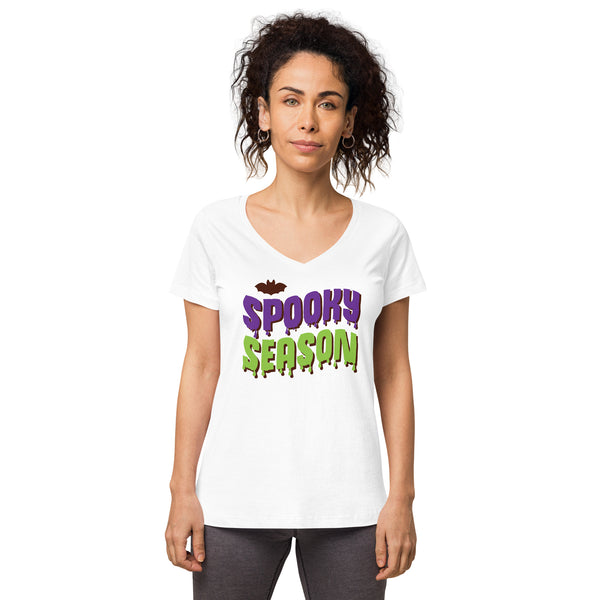 Spooky Season Shirt,Fall Shirt, Spooky Season Halloween Shirt, Halloween T-shirt, Halloween vibes, Women’s fitted v-neck t-shirt